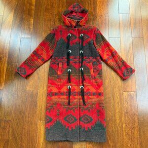 Vintage Woolrich Aztec Wool Blanket Maxi Coat Hoodie Southwestern USA Size M